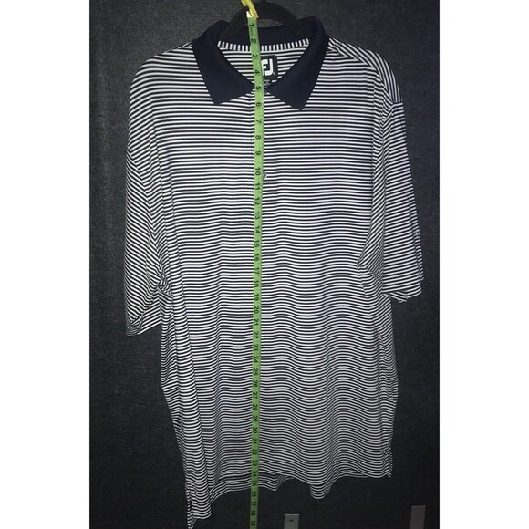 FOOTJOY Size Large Mens Performance Polo Shirt White Blue Striped Stretchy - Picture 9 of 10